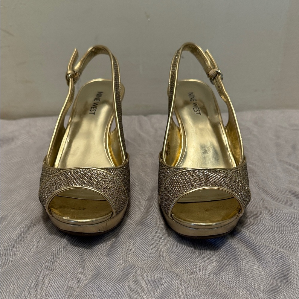 Nine West Shimmering Gold Slingback Heels